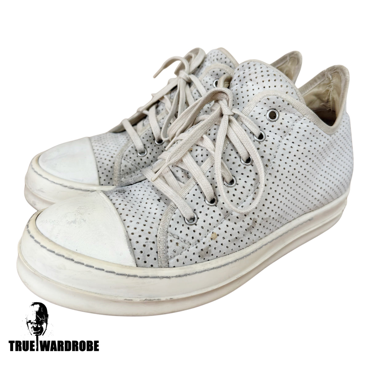 SS17 Rick Owens Drkshdw Perforated Ramones Low White Milk Sneakers