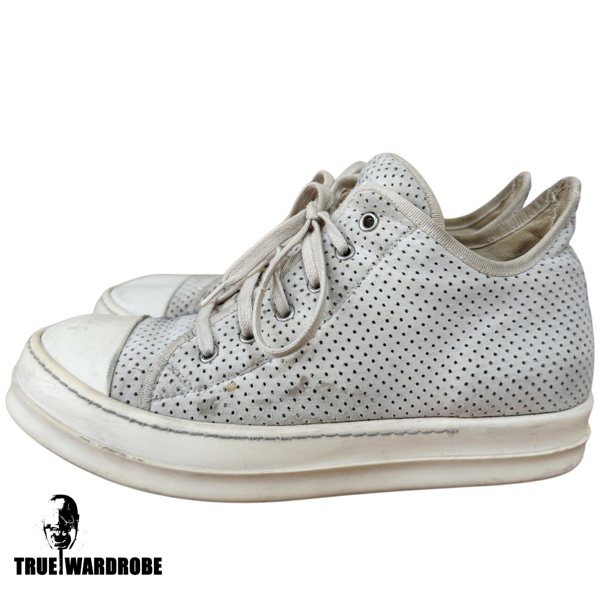 SS17 Rick Owens Drkshdw Perforated Ramones Low White Milk Sneakers