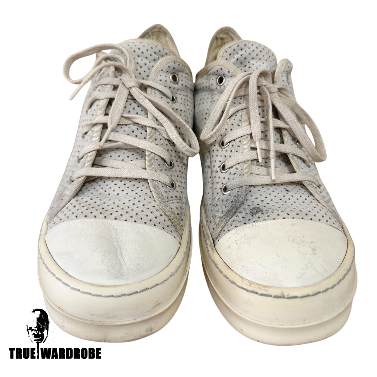 SS17 Rick Owens Drkshdw Perforated Ramones Low White Milk Sneakers