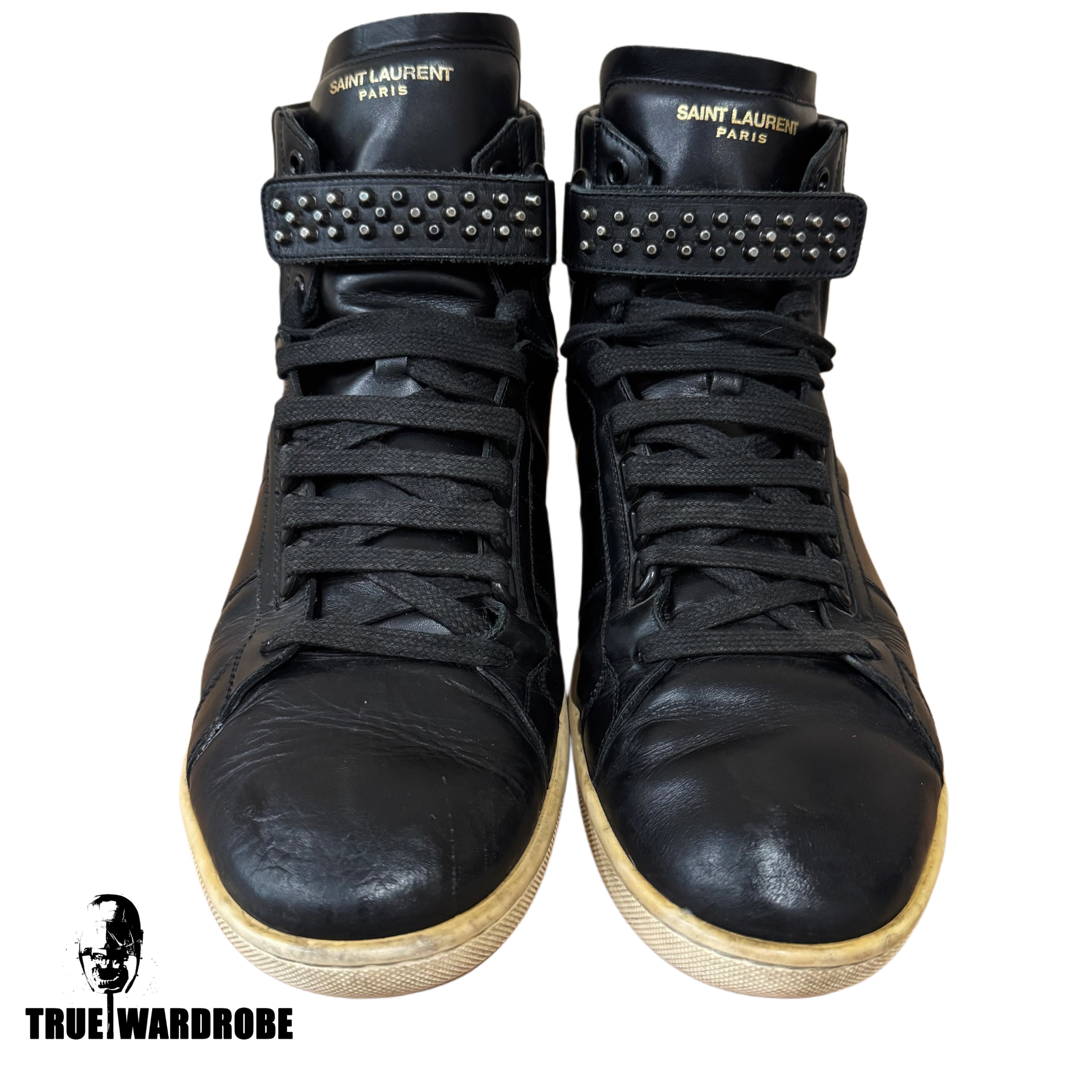 Saint Laurent SL/14H Studded Strap Leather High Top Sneakers