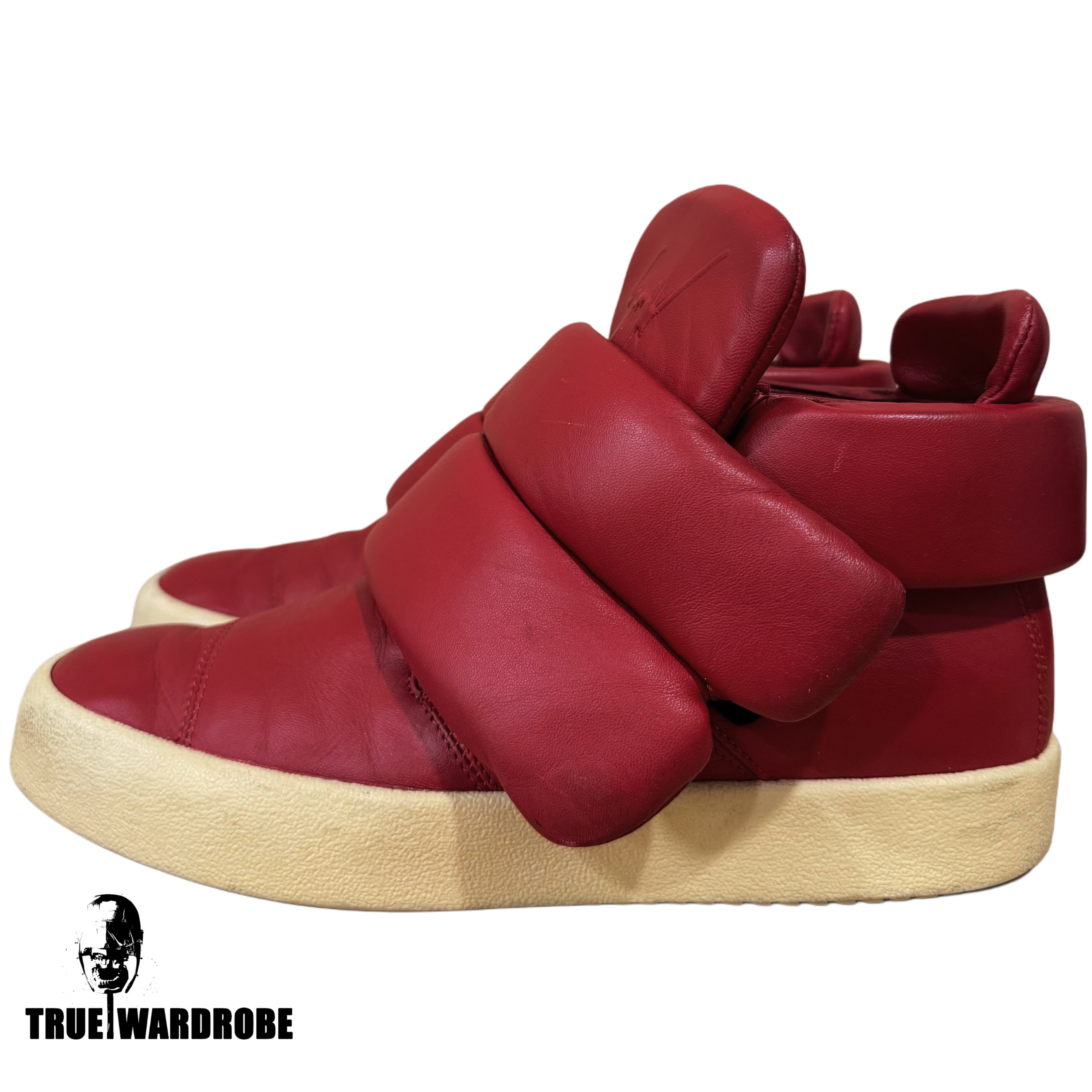 SS15 Giuseppe Zanotti X Kid Cudi Double Velcro Strap Red Leather High Top Sneakers